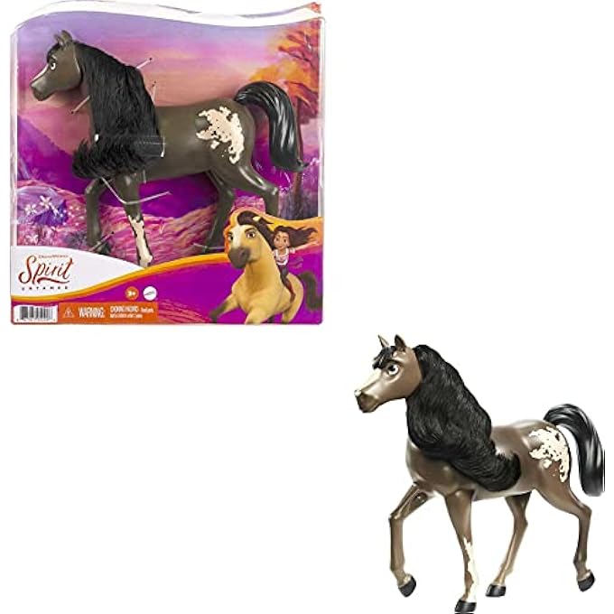 SPIRIT UNTAMED HERD HORSE (APPROX. 8-IN), MOVING HEAD, BAY PINTO WITH LONG BLACK MANE & PLAYFUL STANCE, GREAT GIFT FOR HORSE FANS AGES 3 YEARS OLD & UP - Image 1